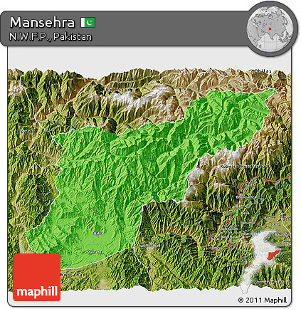 Political 3D Map of Mansehra, satellite outside