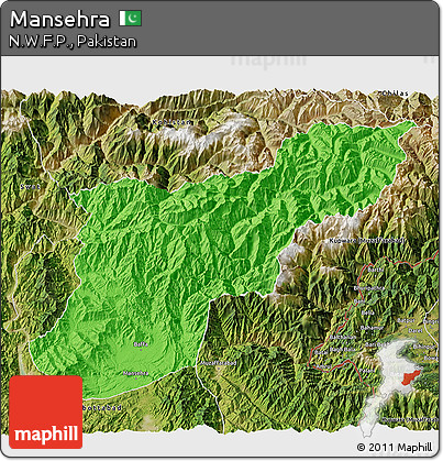 Political 3D Map of Mansehra, satellite outside
