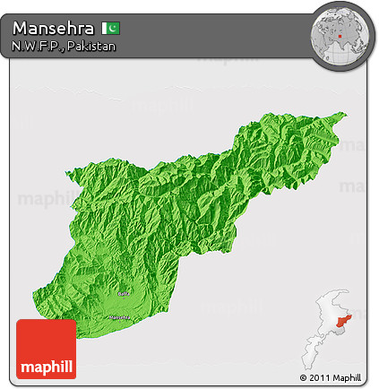 Political 3D Map of Mansehra, single color outside