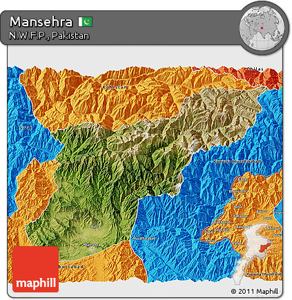 Satellite 3D Map of Mansehra, political outside