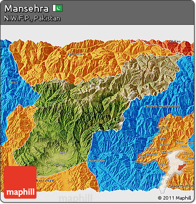 Satellite 3D Map of Mansehra, political outside
