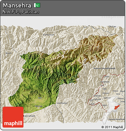 Satellite 3D Map of Mansehra, shaded relief outside