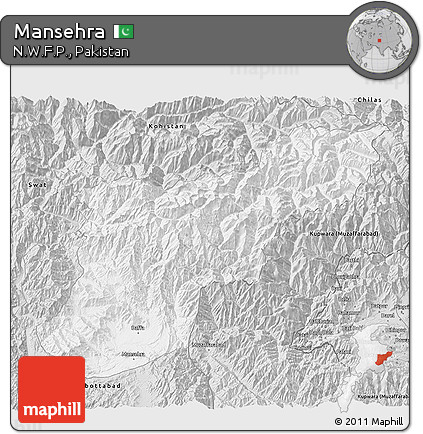 Silver Style 3D Map of Mansehra