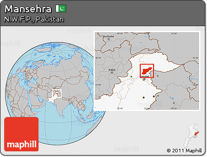 Gray Location Map of Mansehra, highlighted country