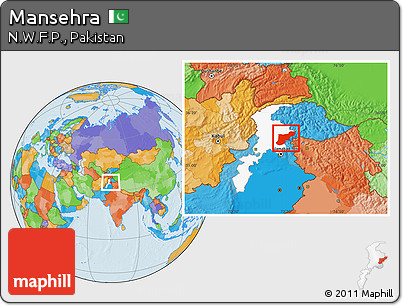 Political Location Map of Mansehra, highlighted parent region