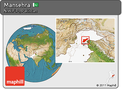 Satellite Location Map of Mansehra, highlighted country