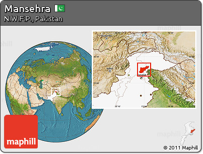 Satellite Location Map of Mansehra, highlighted country