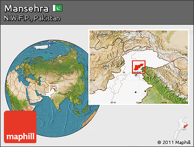 Satellite Location Map of Mansehra, highlighted country