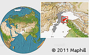 Satellite Location Map of Mansehra, highlighted country, highlighted parent region