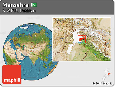 Satellite Location Map of Mansehra, highlighted parent region