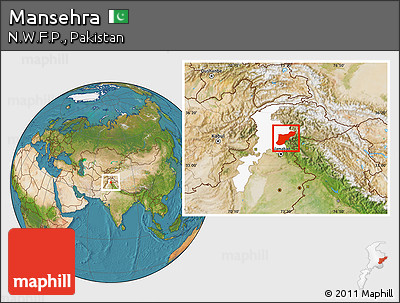 Satellite Location Map of Mansehra, highlighted parent region