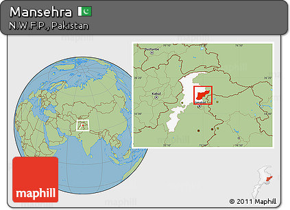 Savanna Style Location Map of Mansehra, highlighted parent region