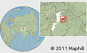 Savanna Style Location Map of Mansehra, highlighted parent region, hill shading