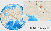 Shaded Relief Location Map of Mansehra, within the entire country