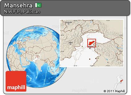 Shaded Relief Location Map of Mansehra, highlighted country