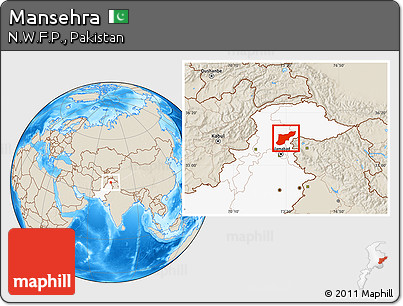 Shaded Relief Location Map of Mansehra, highlighted country