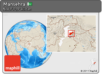 Shaded Relief Location Map of Mansehra, highlighted parent region