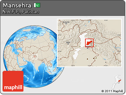 Shaded Relief Location Map of Mansehra, highlighted parent region