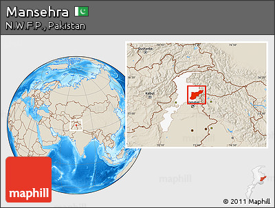Shaded Relief Location Map of Mansehra, highlighted parent region