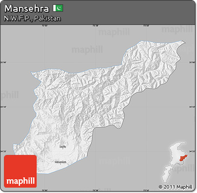 Gray Map of Mansehra, single color outside