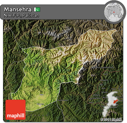 Satellite Map of Mansehra, darken