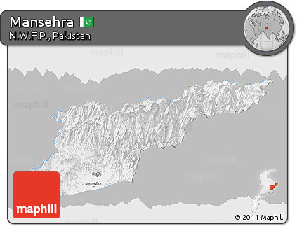 Gray Panoramic Map of Mansehra, single color outside