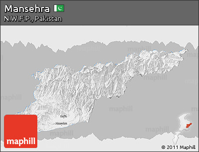 Gray Panoramic Map of Mansehra, single color outside