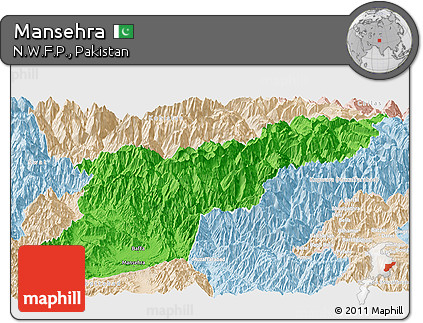 Political Panoramic Map of Mansehra, lighten