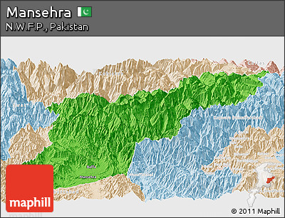 Political Panoramic Map of Mansehra, lighten