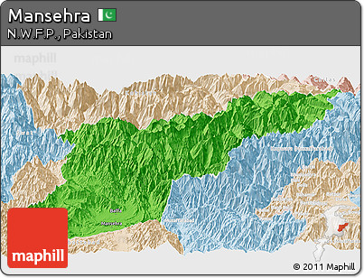 Political Panoramic Map of Mansehra, lighten