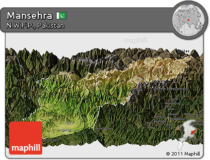 Satellite Panoramic Map of Mansehra, darken