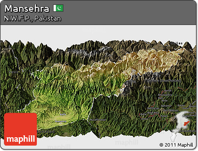 Satellite Panoramic Map of Mansehra, darken
