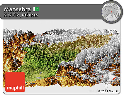 Satellite Panoramic Map of Mansehra, physical outside