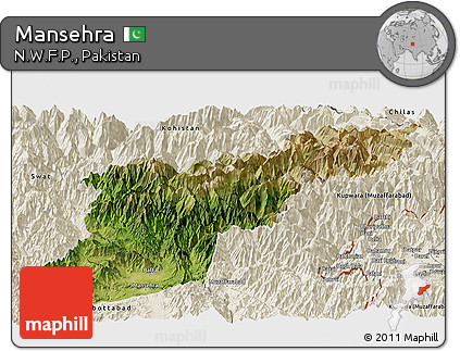 Satellite Panoramic Map of Mansehra, shaded relief outside