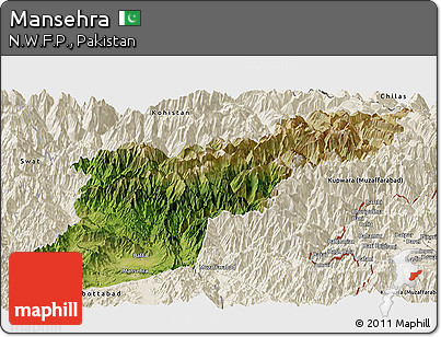 Satellite Panoramic Map of Mansehra, shaded relief outside