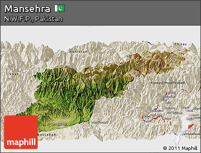 Satellite Panoramic Map of Mansehra, shaded relief outside
