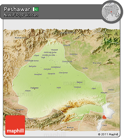 Physical 3D Map of Peshawar, satellite outside