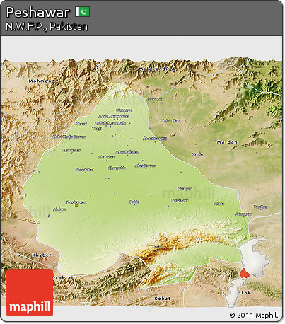 Physical 3D Map of Peshawar, satellite outside