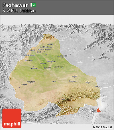 Satellite 3D Map of Peshawar, lighten, desaturated