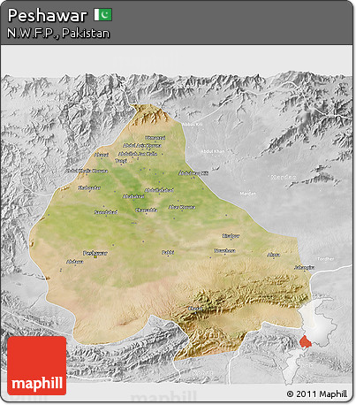 Satellite 3D Map of Peshawar, lighten, desaturated