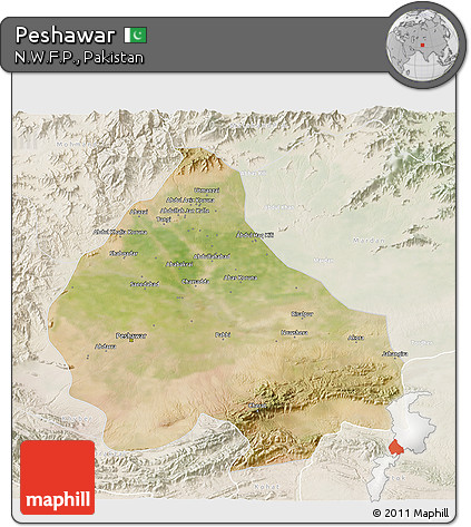 Satellite 3D Map of Peshawar, lighten