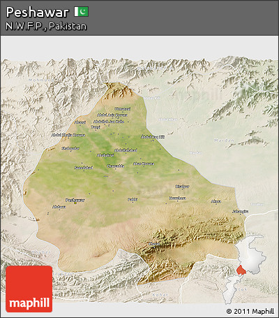 Satellite 3D Map of Peshawar, lighten