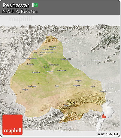 Satellite 3D Map of Peshawar, lighten, semi-desaturated