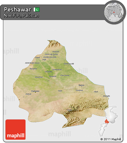 Satellite 3D Map of Peshawar, single color outside