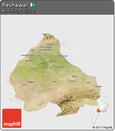 Satellite 3D Map of Peshawar, single color outside