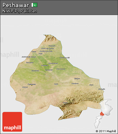 Satellite 3D Map of Peshawar, single color outside