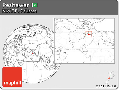 Blank Location Map of Peshawar, within the entire country