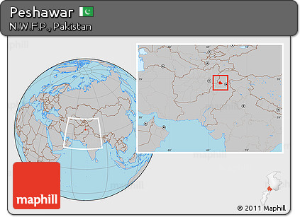 Gray Location Map of Peshawar, within the entire country
