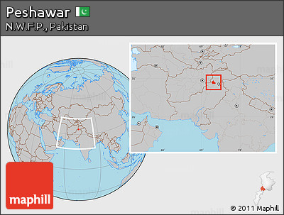 Gray Location Map of Peshawar, within the entire country