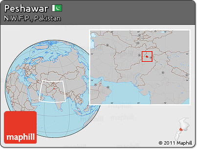 Gray Location Map of Peshawar, within the entire country